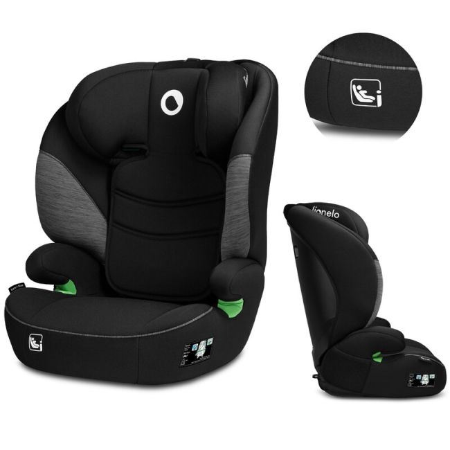 Lionelo - Scaun auto Lars i-Size, Cu tetiera reglabila in 10 pozitii, Cu pozitionare spre sensul de mers, 15-36 Kg, 100-150 cm, Conform cu standardul european de securitate ECE R129/03, Negru/Gri BYNLO-LARS_I-SIZE_BLACK_GREY