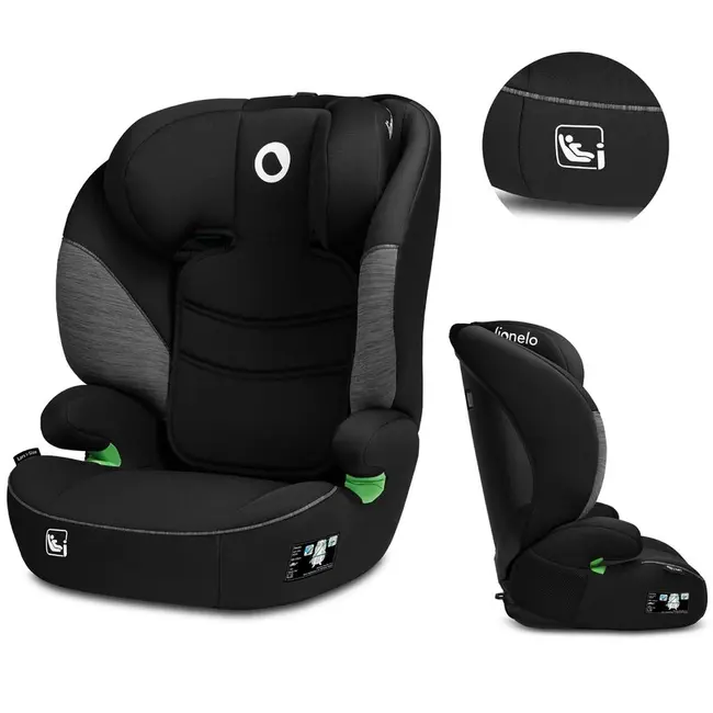 Lionelo - Scaun auto Lars i-Size, Cu tetiera reglabila in 10 pozitii, Cu pozitionare spre sensul de mers, 15-36 Kg, 100-150 cm, Conform cu standardul european de securitate ECE R129/03, Negru/Gri BYNLO-LARS_I-SIZE_BLACK_GREY