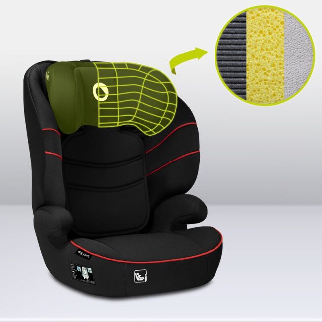 Lionelo - Scaun auto Lars i-Size, Cu tetiera reglabila in 10 pozitii, Cu pozitionare spre sensul de mers, 15-36 Kg, 100-150 cm, Conform cu standardul european de securitate ECE R129/03, Negru/Rosu BYNLO-LARS_I-SIZE_SPORTY_BLACK_RED