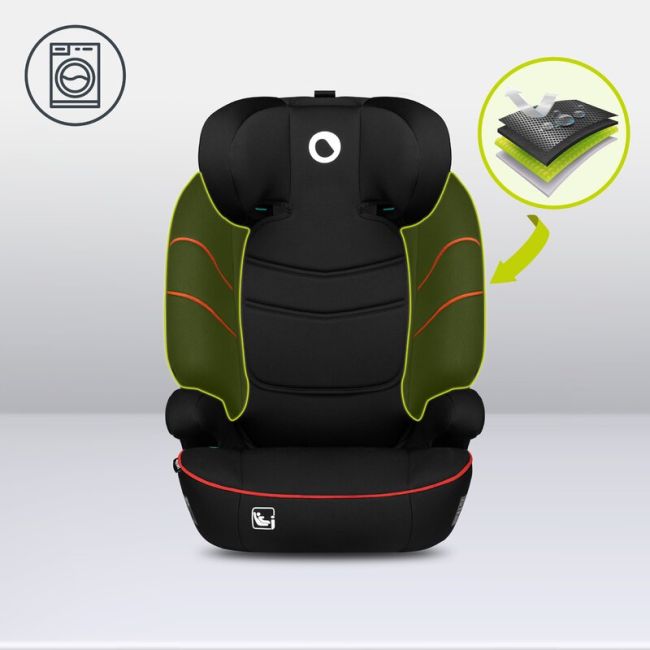 Lionelo - Scaun auto Lars i-Size, Cu tetiera reglabila in 10 pozitii, Cu pozitionare spre sensul de mers, 15-36 Kg, 100-150 cm, Conform cu standardul european de securitate ECE R129/03, Negru/Rosu BYNLO-LARS_I-SIZE_SPORTY_BLACK_RED