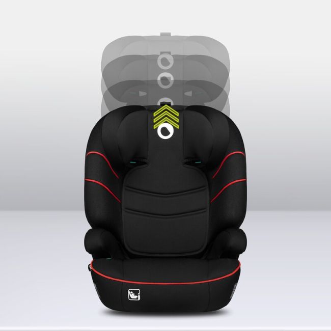 Lionelo - Scaun auto Lars i-Size, Cu tetiera reglabila in 10 pozitii, Cu pozitionare spre sensul de mers, 15-36 Kg, 100-150 cm, Conform cu standardul european de securitate ECE R129/03, Negru/Rosu BYNLO-LARS_I-SIZE_SPORTY_BLACK_RED
