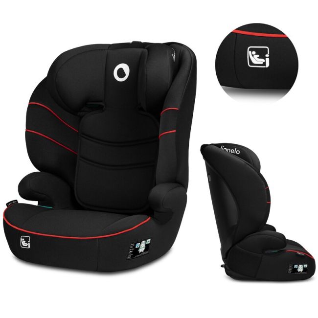 Lionelo - Scaun auto Lars i-Size, Cu tetiera reglabila in 10 pozitii, Cu pozitionare spre sensul de mers, 15-36 Kg, 100-150 cm, Conform cu standardul european de securitate ECE R129/03, Negru/Rosu BYNLO-LARS_I-SIZE_SPORTY_BLACK_RED