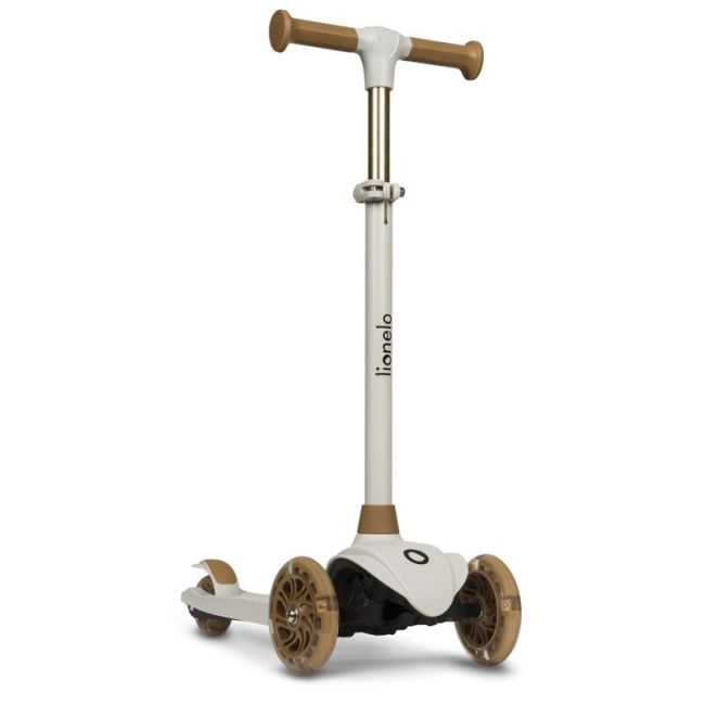 Lionelo - Trotineta pentru copii, Jessy, Pliabila, Pana la 50 Kg, Cu design ergonomic, Cu lumini LED, 56 x 26 x 67-82 cm, 3 ani+, Maro BYNLOE-JESSY_GREY_BROWN