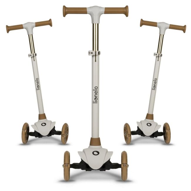 Lionelo - Trotineta pentru copii, Jessy, Pliabila, Pana la 50 Kg, Cu design ergonomic, Cu lumini LED, 56 x 26 x 67-82 cm, 3 ani+, Maro BYNLOE-JESSY_GREY_BROWN