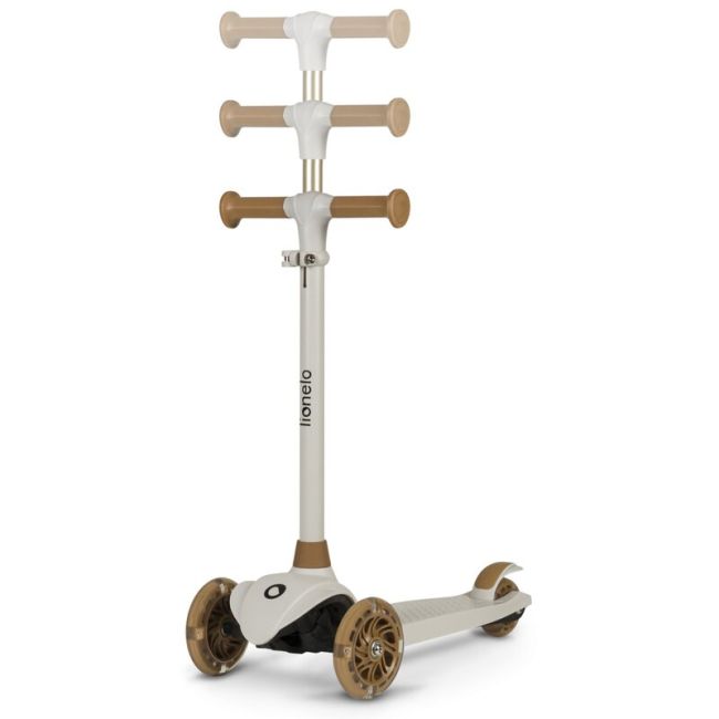 Lionelo - Trotineta pentru copii, Jessy, Pliabila, Pana la 50 Kg, Cu design ergonomic, Cu lumini LED, 56 x 26 x 67-82 cm, 3 ani+, Maro BYNLOE-JESSY_GREY_BROWN