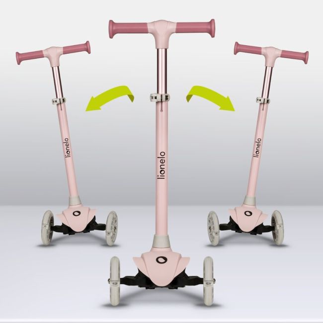 Lionelo - Trotineta pentru copii, Jessy, Pliabila, Pana la 50 Kg, Cu design ergonomic, Cu lumini LED, 56 x 26 x 67-82 cm, 3 ani+, Roz BYNLOE-JESSY_PINK_ROSE