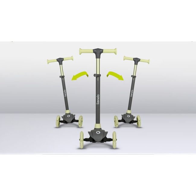 Lionelo - Trotineta pentru copii, Jessy, Pliabila, Pana la 50 Kg, Cu design ergonomic, Cu lumini LED, 56 x 26 x 67-82 cm, 3 ani+, Verde BYNLOE-JESSY_GREY_GREEN