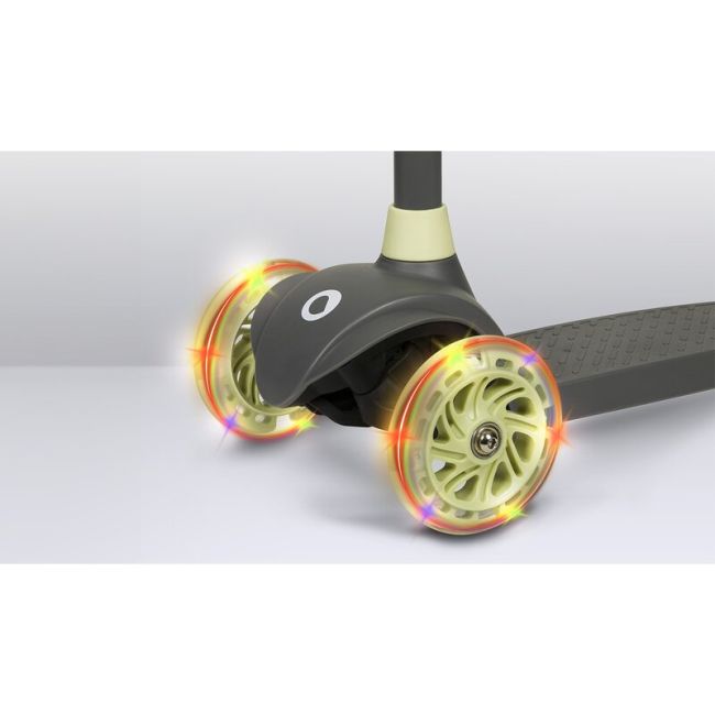 Lionelo - Trotineta pentru copii, Jessy, Pliabila, Pana la 50 Kg, Cu design ergonomic, Cu lumini LED, 56 x 26 x 67-82 cm, 3 ani+, Verde BYNLOE-JESSY_GREY_GREEN