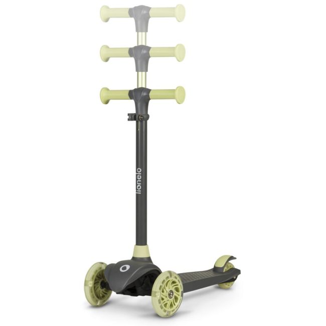 Lionelo - Trotineta pentru copii, Jessy, Pliabila, Pana la 50 Kg, Cu design ergonomic, Cu lumini LED, 56 x 26 x 67-82 cm, 3 ani+, Verde BYNLOE-JESSY_GREY_GREEN