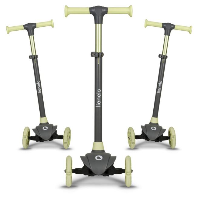 Lionelo - Trotineta pentru copii, Jessy, Pliabila, Pana la 50 Kg, Cu design ergonomic, Cu lumini LED, 56 x 26 x 67-82 cm, 3 ani+, Verde BYNLOE-JESSY_GREY_GREEN