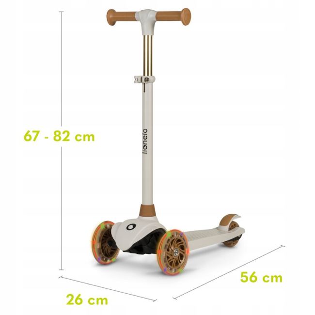 Lionelo - Trotineta pentru copii, Jessy, Pliabila, Pana la 50 Kg, Cu design ergonomic, Cu lumini LED, 56 x 26 x 67-82 cm, 3 ani+, Verde BYNLOE-JESSY_GREY_GREEN
