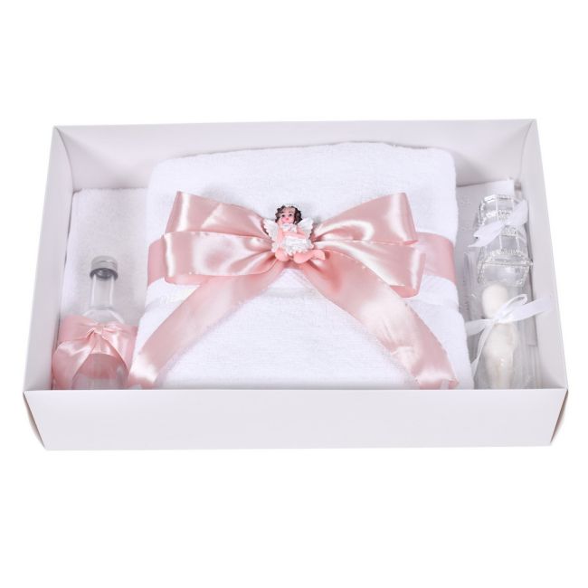 Trusou botez fete, funda roz pudra eleganta si ingeras, Denikos® C9326 NKO6049