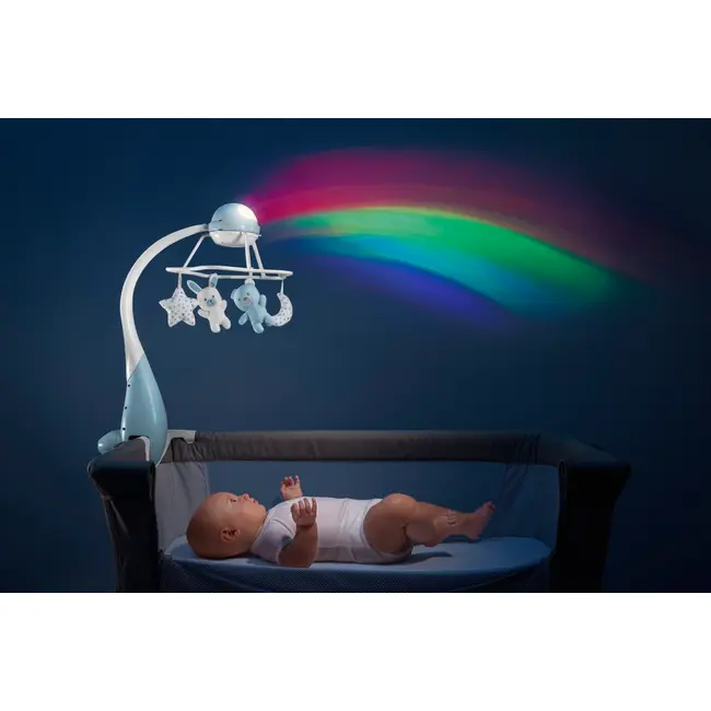 Carusel muzical 3 in 1 Chicco Rainbow cu proiectie, bleu, 0 luni+ CHC1104120-1