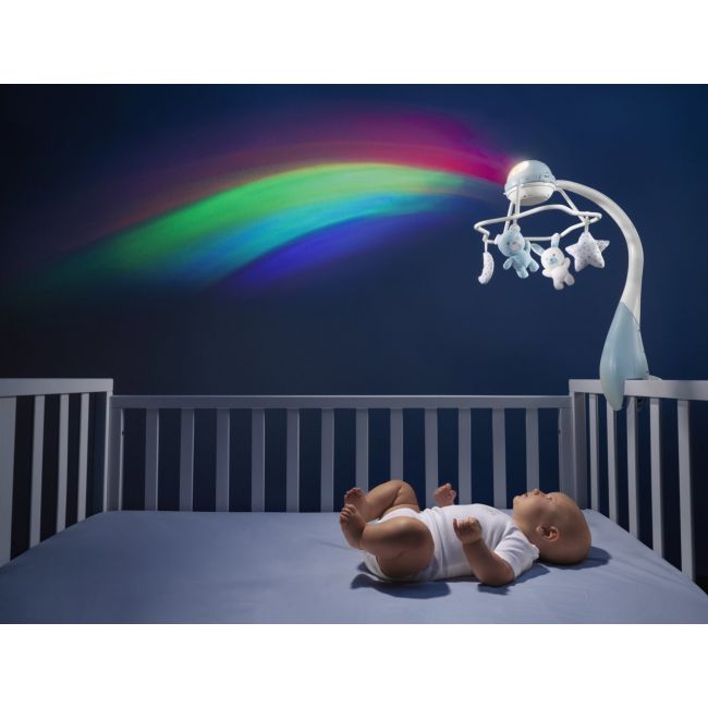 Carusel muzical 3 in 1 Chicco Rainbow cu proiectie, bleu, 0 luni+ CHC1104120-1
