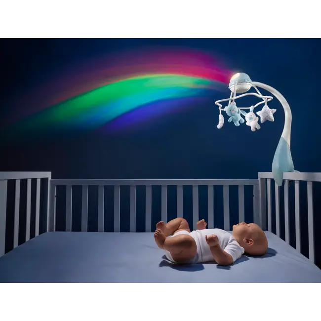 Carusel muzical 3 in 1 Chicco Rainbow cu proiectie, bleu, 0 luni+ CHC1104120-1
