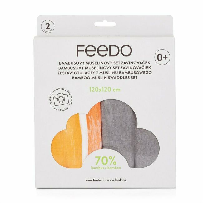 Feedo - Set 2 museline din bambus, Multifunctionale, Hipoalergenice, Cu indicator de varsta, Conform standardului european de securitate Oeko-Tex 100, Dimensiuni mari:120x120 cm, Multicolor BYN231270