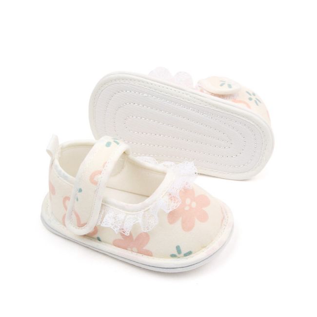 Pantofiori ivoire cu floricele imprimate si danteluta aplicata LIBP3110-5-cd4