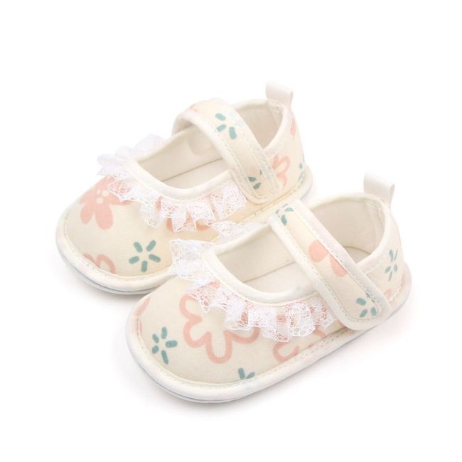 Pantofiori ivoire cu floricele imprimate si danteluta aplicata LIBP3110-5-cd4