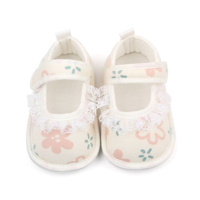 Pantofiori ivoire cu floricele imprimate si danteluta aplicata LIBP3110-5-cd4