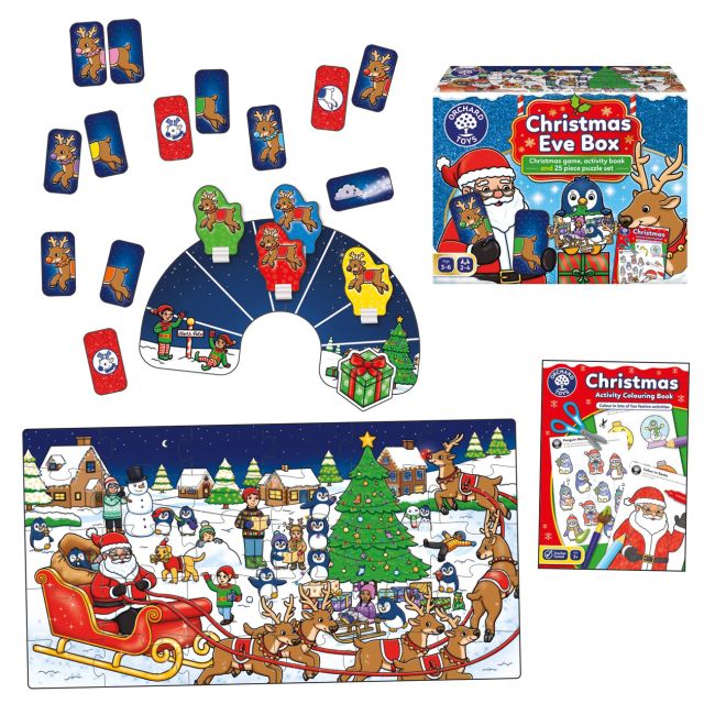 Cutie 3 in 1 ajunul craciunului - joc educativ, puzzle si carte de colorat cu activitati or125