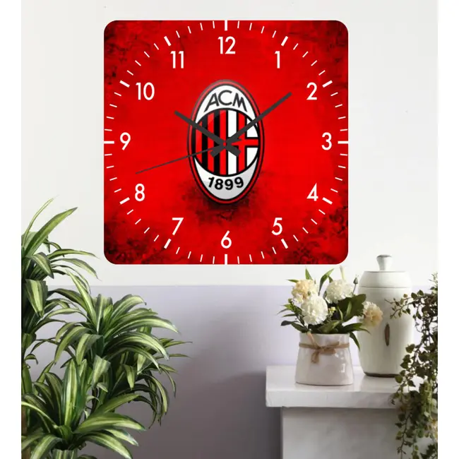 Ceas De Perete Ac Milan -rosu-30x30 Cm-plastic-patrat