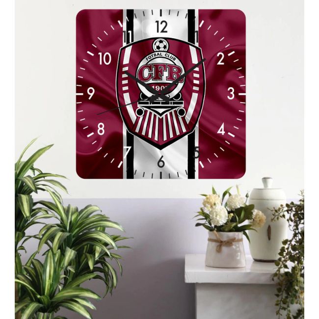 Ceas De Perete Cfr Cluj 2 -48x48 Cm-plastic-patrat-visiniu