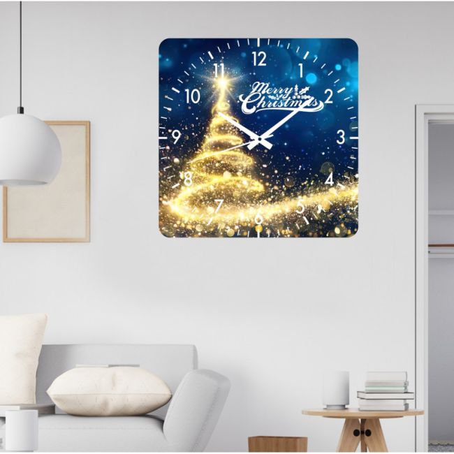 Ceas de perete christmas magic -albastru-48x48 cm-plastic-patrat