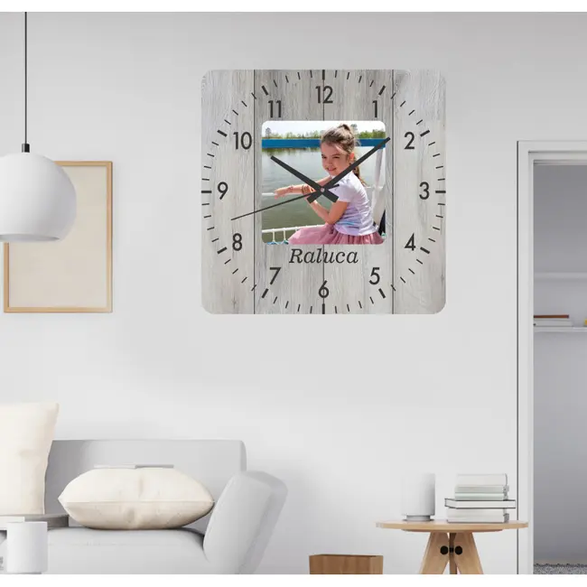 Ceas De Perete Cu Foto -gri-48x48 Cm-plastic-patrat