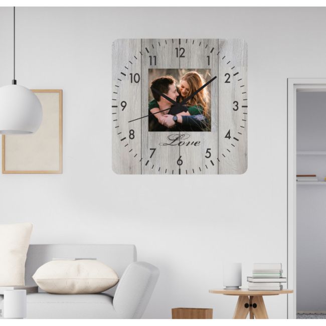 Ceas De Perete Cu Foto Cuplu -gri-40x40 Cm-plastic-patrat