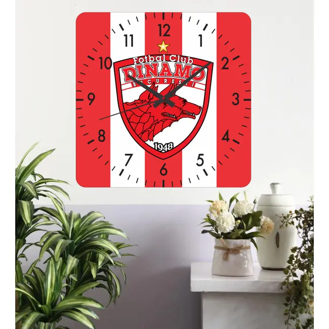 Ceas De Perete Dinamo -rosu-48x48 Cm-plastic-patrat