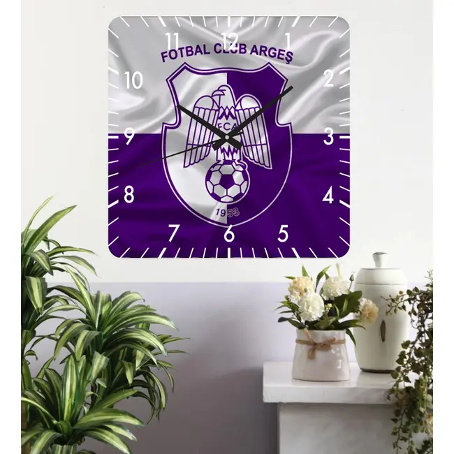 Ceas De Perete Fc Arges -48x48 Cm-plastic-patrat-mov