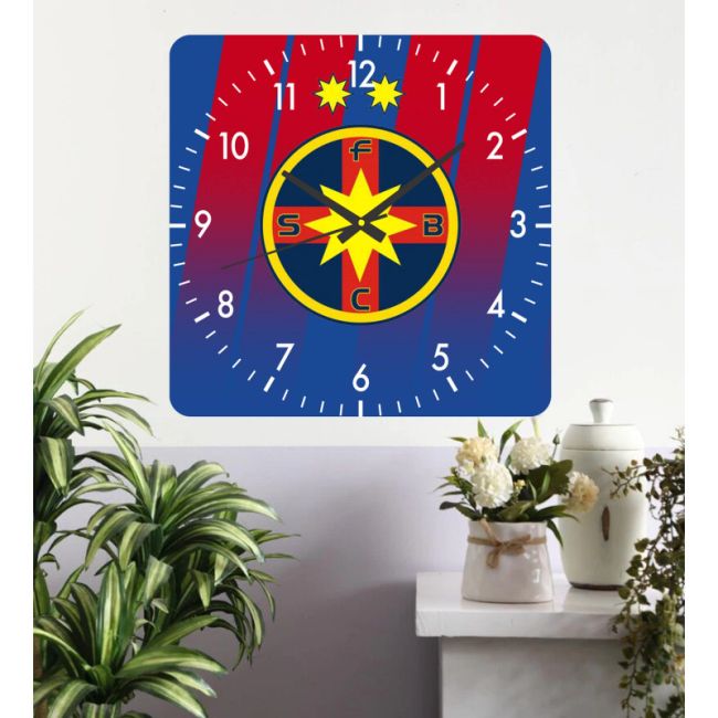 Ceas de perete fcsb -30x30 cm-plastic-patrat-multicolor