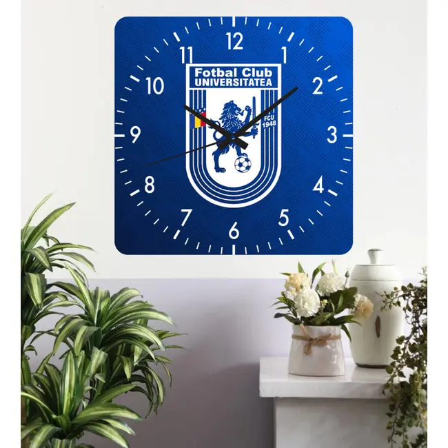 Ceas De Perete Fcu Craiova -albastru-48x48 Cm-plastic-patrat