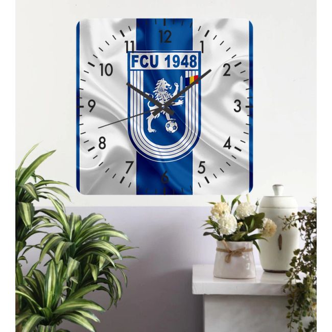 Ceas De Perete Fcu Craiova 1 -albastru-40x40 Cm-plastic-patrat
