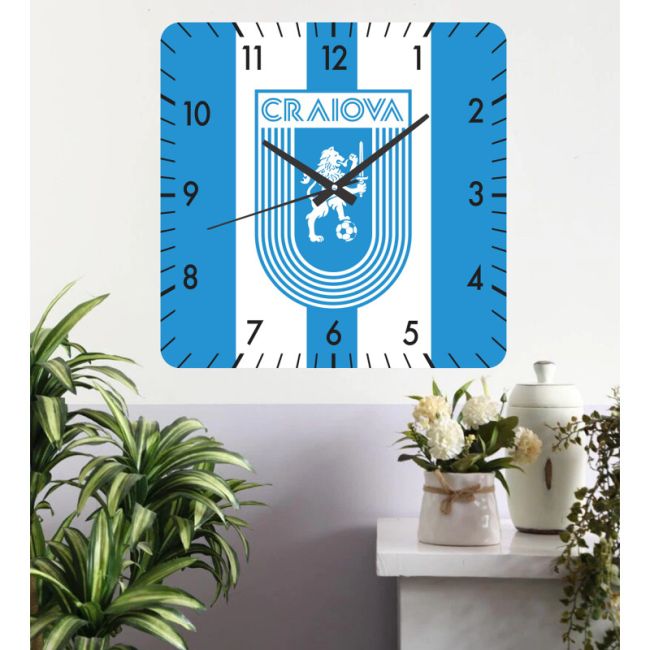 Ceas De Perete Fcu Craiova 3 -albastru-40x40 Cm-plastic-patrat