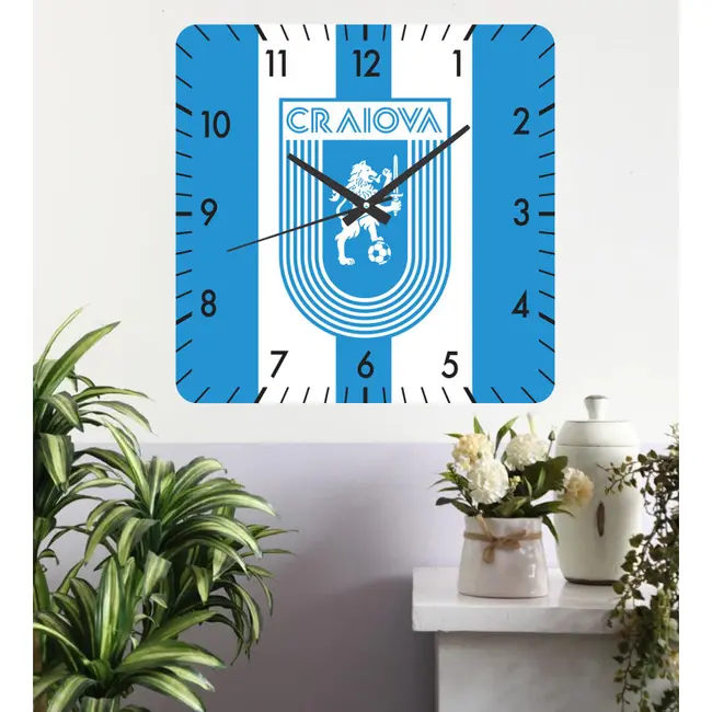 Ceas De Perete Fcu Craiova 3 -albastru-48x48 Cm-plastic-patrat