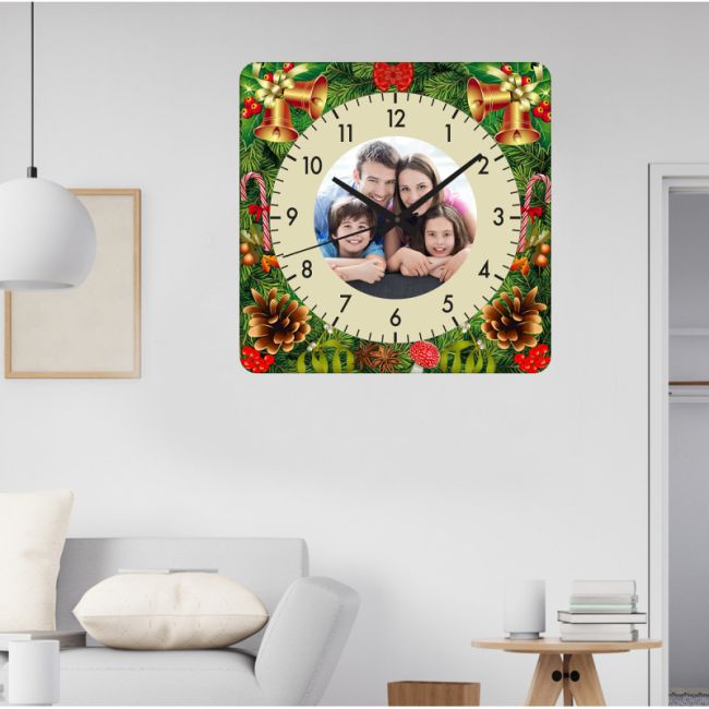 Ceas De Perete Happy Christmas -48x48 Cm-plastic-patrat-multicolor