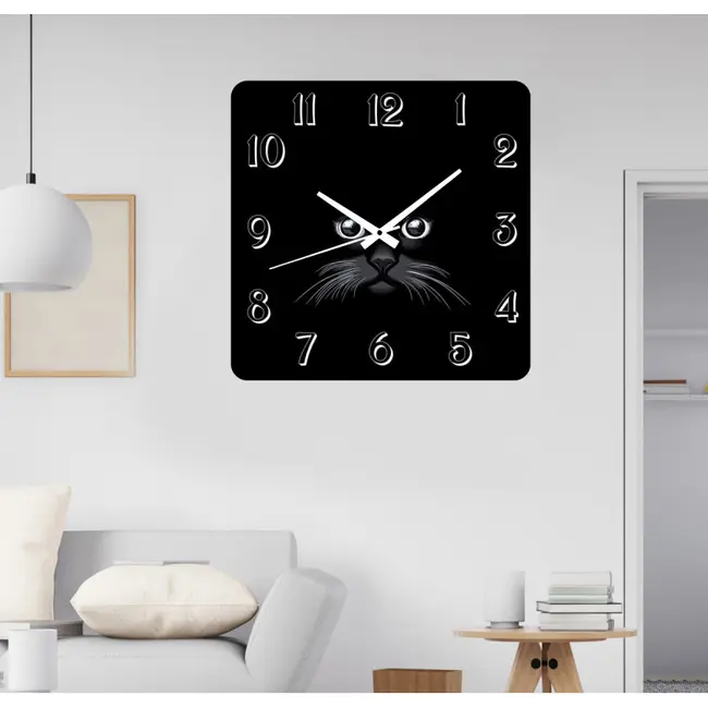 Ceas De Perete Pisica Neagra -negru-30x30 Cm-plastic-patrat