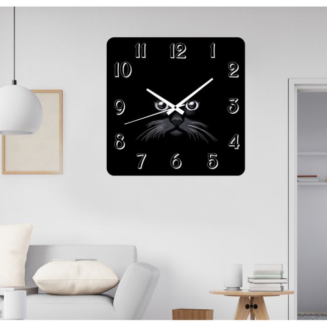 Ceas De Perete Pisica Neagra -negru-48x48 Cm-plastic-patrat