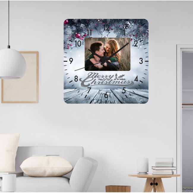 Ceas de perete sparkle christmas -gri-40x40 cm-plastic-patrat