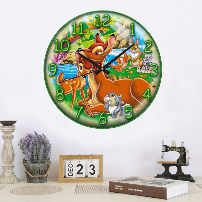 Ceas Pentru Copii Bambi -verde-plastic-rotund-30 Cm