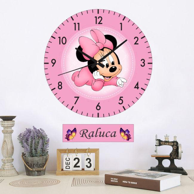 Ceas Pentru Copii Bebe Minnie -roz-plastic-rotund-30 Cm