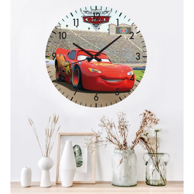 Ceas pentru copii fulger mcqueen -rosu-plastic-rotund-30 cm