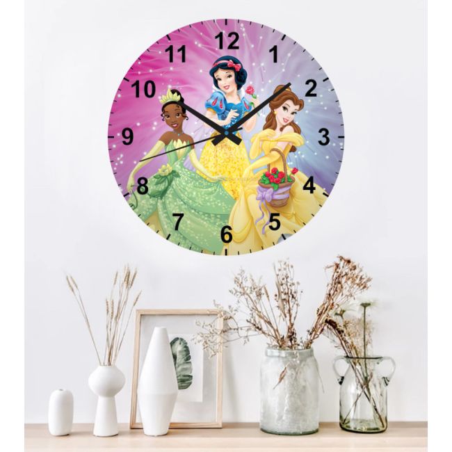 Ceas pentru copii printese -roz-plastic-rotund-30 cm