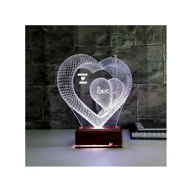 Lampa 3d Led - 2 Inimi -luminata Cu Telecomanda