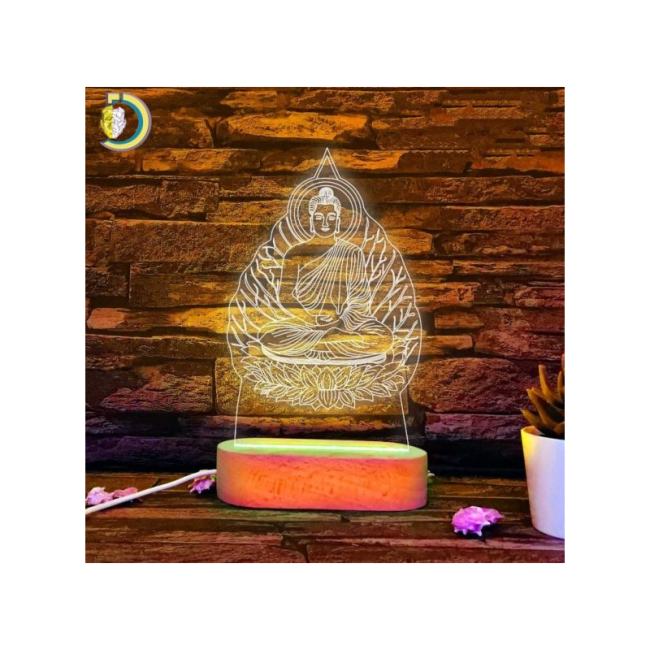 Lampa 3d Led - Buddha -neagra