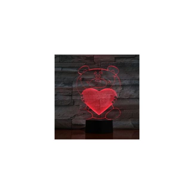 Lampa 3d Led - Ursulet Cu Inimioara -luminata Cu Telecomanda