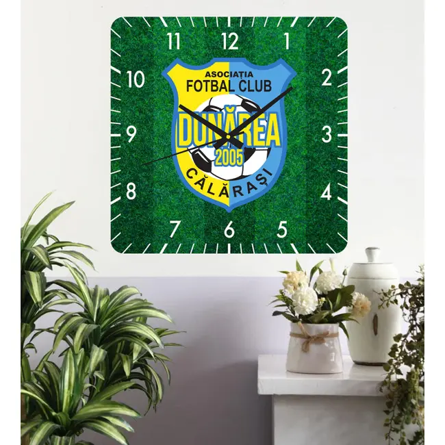 Ceas De Perete Afc Dunarea Calarasi -verde-40x40 Cm-plastic-patrat