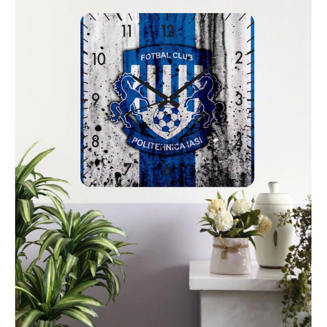 Ceas de perete fc politehnica iasi 1 -albastru-30x30 cm-plastic-patrat
