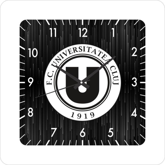 Ceas De Perete Fc Universitatea Cluj -negru-40x40 Cm-plastic-patrat